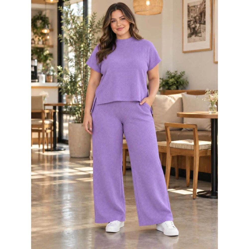 NWT Size Large Zenana 2-Piece Ribbed Knit Set Lavender